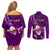 Samoa Rugby Couples Matching Off Shoulder Short Dress and Long Sleeve Button Shirts Manu Samoa Ula Fala Dabbing Ball Polynesian Purple Version LT14 - Polynesian Pride