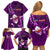 Samoa Rugby Family Matching Off Shoulder Short Dress and Hawaiian Shirt Manu Samoa Ula Fala Dabbing Ball Polynesian Purple Version LT14 - Polynesian Pride