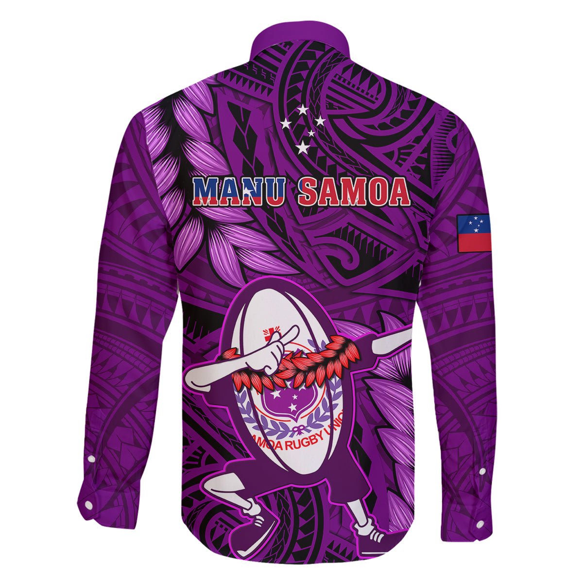 Samoa Rugby Family Matching Short Sleeve Bodycon Dress and Hawaiian Shirt Manu Samoa Ula Fala Dabbing Ball Polynesian Purple Version LT14 - Polynesian Pride