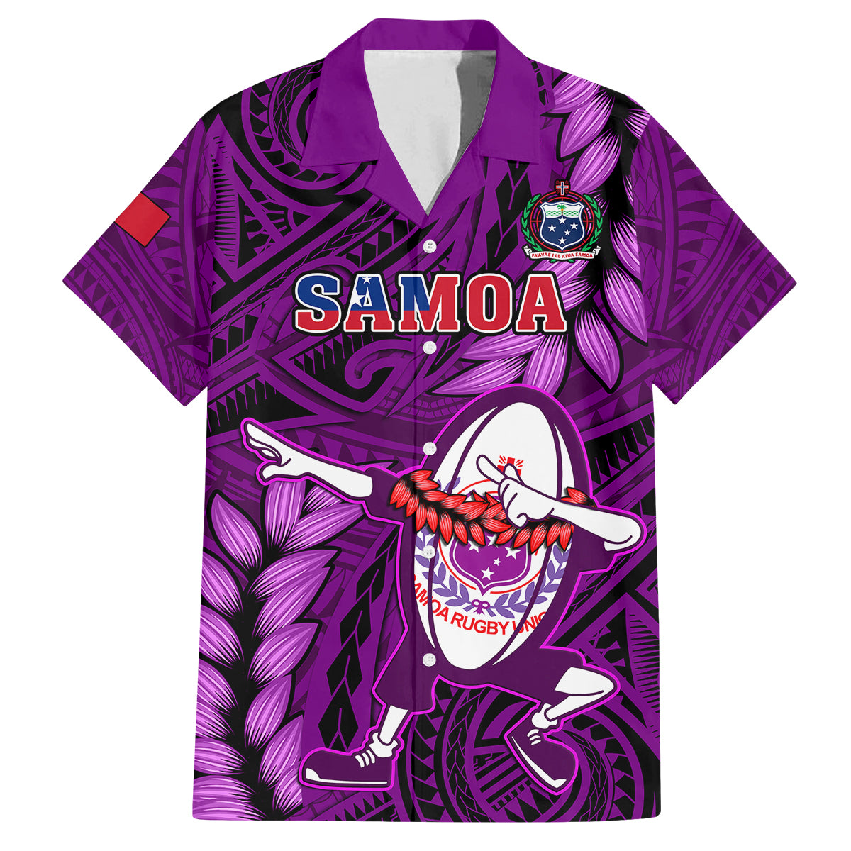 Samoa Rugby Family Matching Tank Maxi Dress and Hawaiian Shirt Manu Samoa Ula Fala Dabbing Ball Polynesian Purple Version LT14 - Polynesian Pride