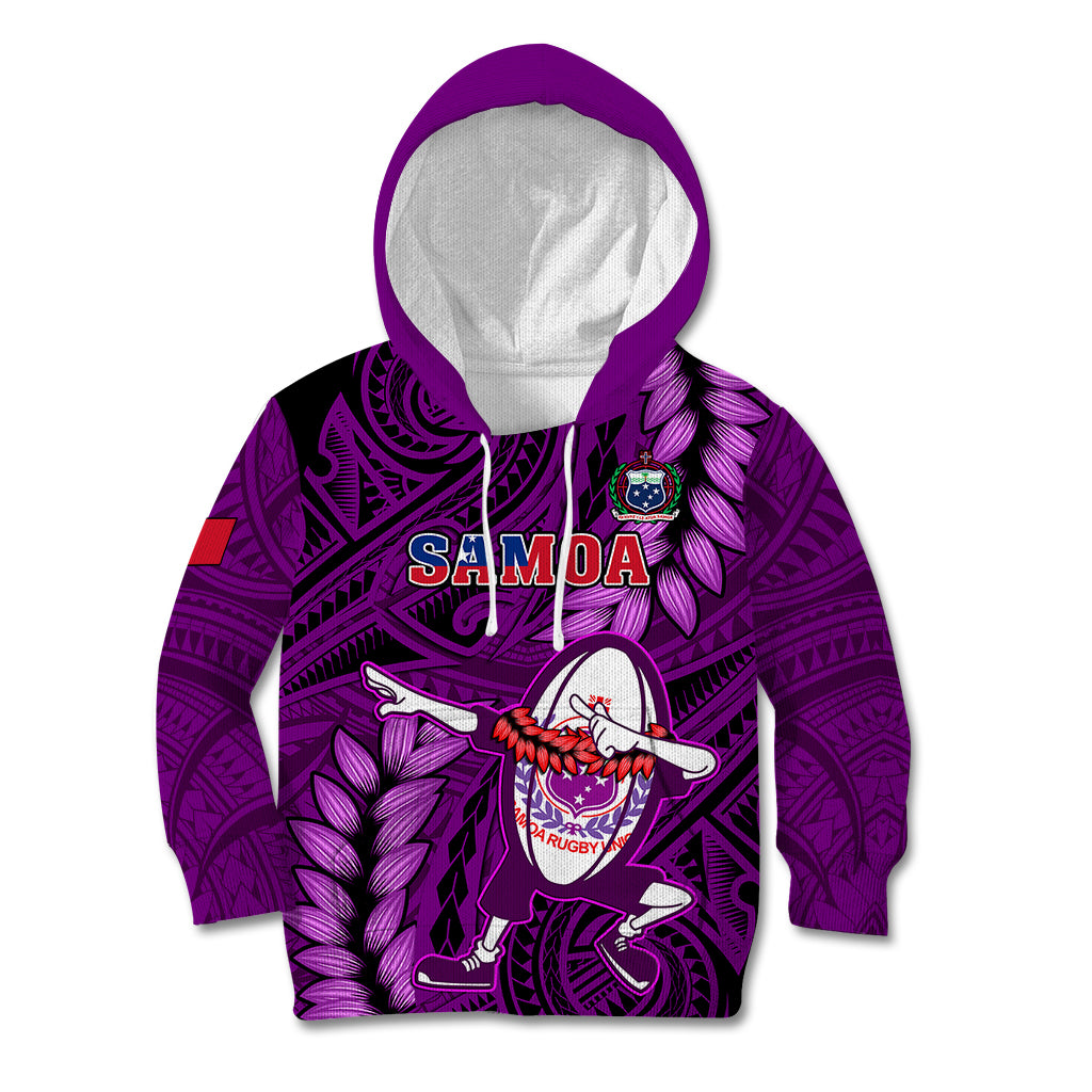 Samoa Rugby Kid Hoodie Manu Samoa Ula Fala Dabbing Ball Polynesian Purple Version LT14 Hoodie Purple - Polynesian Pride