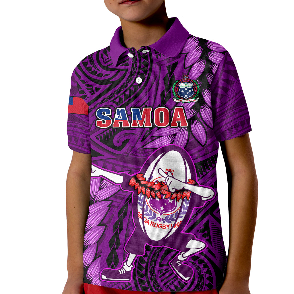 Samoa Rugby Kid Polo Shirt Manu Samoa Ula Fala Dabbing Ball Polynesian Purple Version LT14 Kid Purple - Polynesian Pride