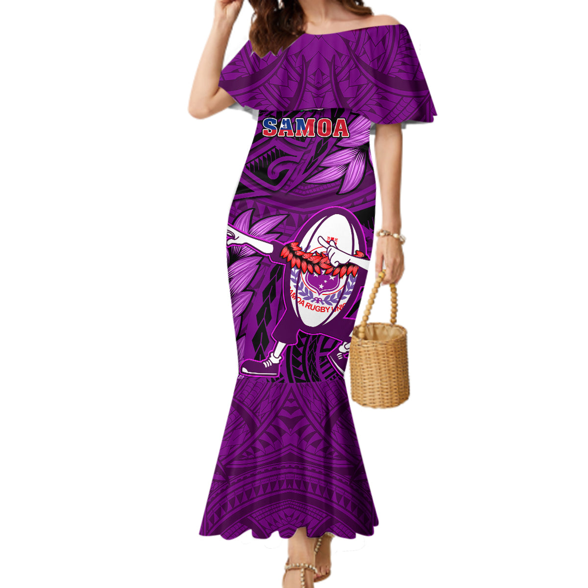 Samoa Rugby Mermaid Dress Manu Samoa Ula Fala Dabbing Ball Polynesian Purple Version LT14 Women Purple - Polynesian Pride