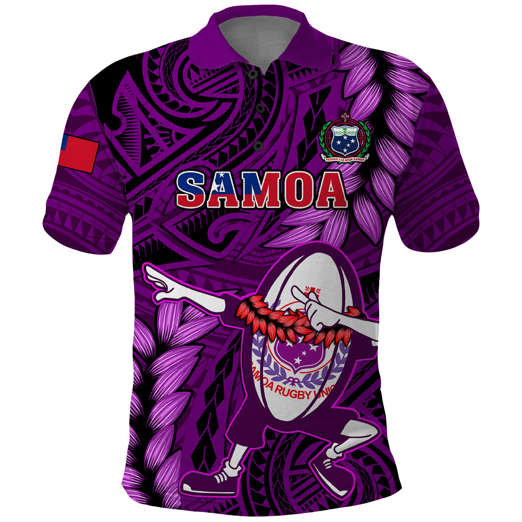 Samoa Rugby Polo Shirt Manu Samoa Ula Fala Dabbing Ball Polynesian Purple Version LT14 Purple - Polynesian Pride