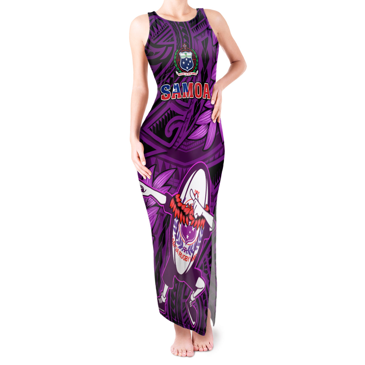 Samoa Rugby Tank Maxi Dress Manu Samoa Ula Fala Dabbing Ball Polynesian Purple Version LT14 Women Purple - Polynesian Pride