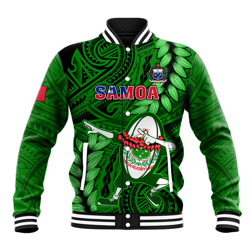 Samoa Rugby Baseball Jacket Manu Samoa Ula Fala Dabbing Ball Polynesian Green Version LT14 Unisex Green - Polynesian Pride