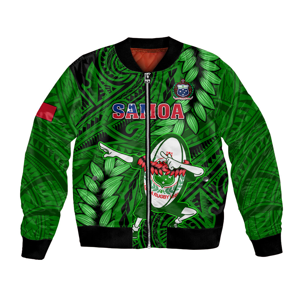 Samoa Rugby Bomber Jacket Manu Samoa Ula Fala Dabbing Ball Polynesian Green Version LT14 Unisex Green - Polynesian Pride