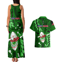 Samoa Rugby Couples Matching Tank Maxi Dress and Hawaiian Shirt Manu Samoa Ula Fala Dabbing Ball Polynesian Green Version LT14 - Polynesian Pride