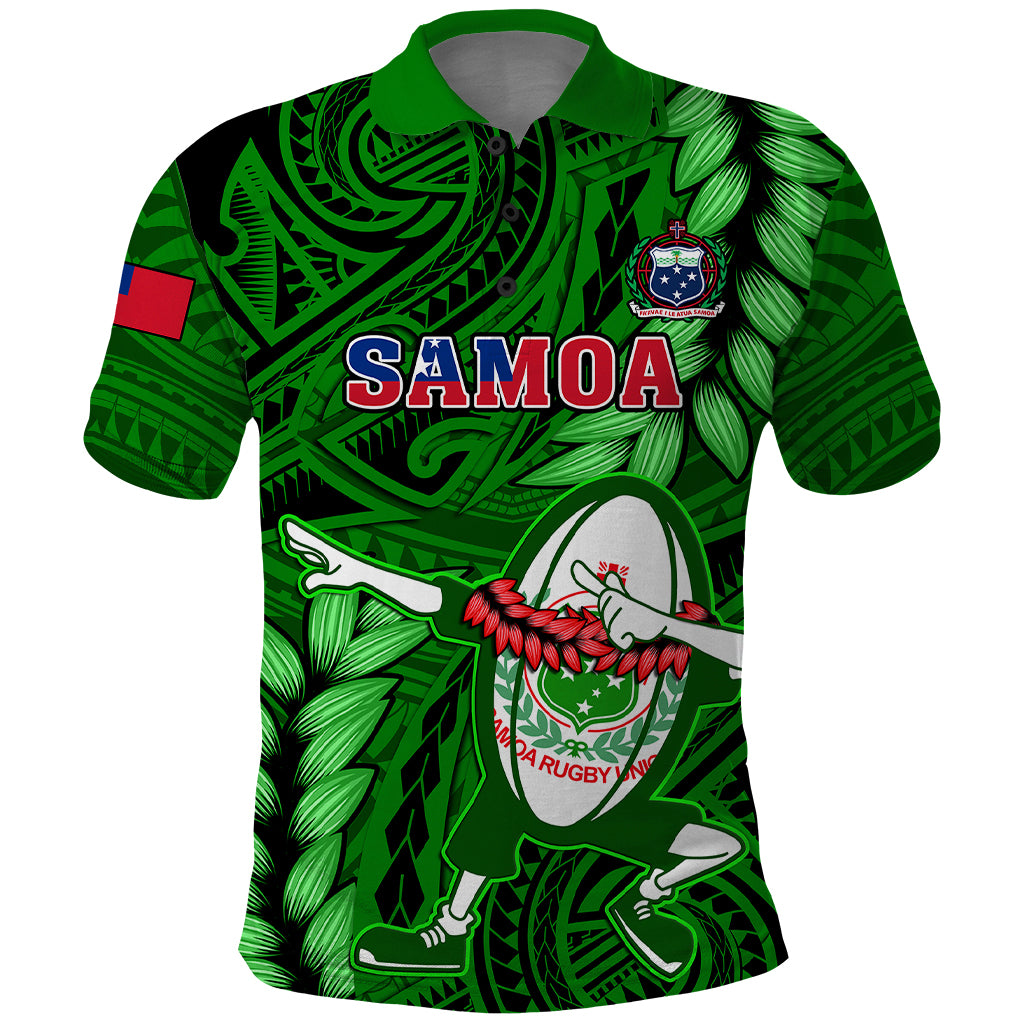 Samoa Rugby Polo Shirt Manu Samoa Ula Fala Dabbing Ball Polynesian Green Version LT14 Green - Polynesian Pride