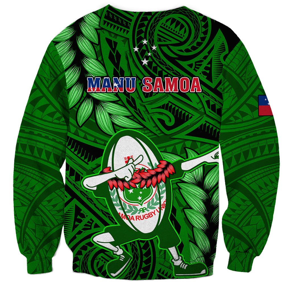 Samoa Rugby Sweatshirt Manu Samoa Ula Fala Dabbing Ball Polynesian Green Version LT14 - Polynesian Pride