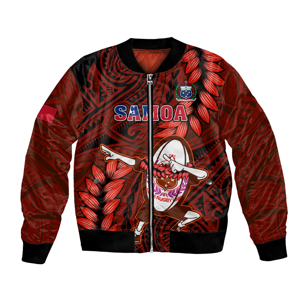 Samoa Rugby Bomber Jacket Manu Samoa Ula Fala Dabbing Ball Polynesian Red Version LT14 Unisex Red - Polynesian Pride