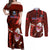 Samoa Rugby Couples Matching Off Shoulder Maxi Dress and Long Sleeve Button Shirts Manu Samoa Ula Fala Dabbing Ball Polynesian Red Version LT14 Red - Polynesian Pride