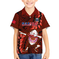 Samoa Rugby Family Matching Off Shoulder Long Sleeve Dress and Hawaiian Shirt Manu Samoa Ula Fala Dabbing Ball Polynesian Red Version LT14 - Polynesian Pride