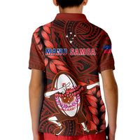 Samoa Rugby Kid Polo Shirt Manu Samoa Ula Fala Dabbing Ball Polynesian Red Version LT14 - Polynesian Pride