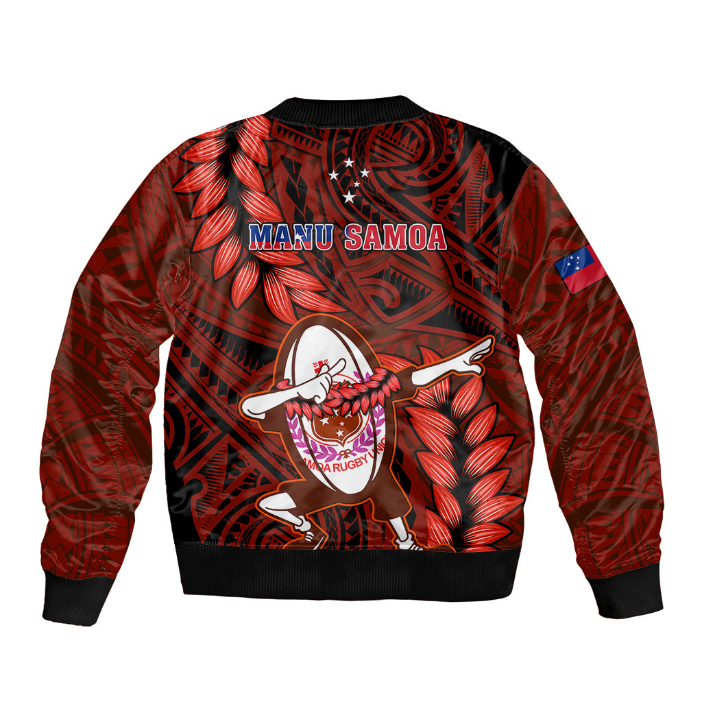Samoa Rugby Sleeve Zip Bomber Jacket Manu Samoa Ula Fala Dabbing Ball Polynesian Red Version LT14 - Polynesian Pride