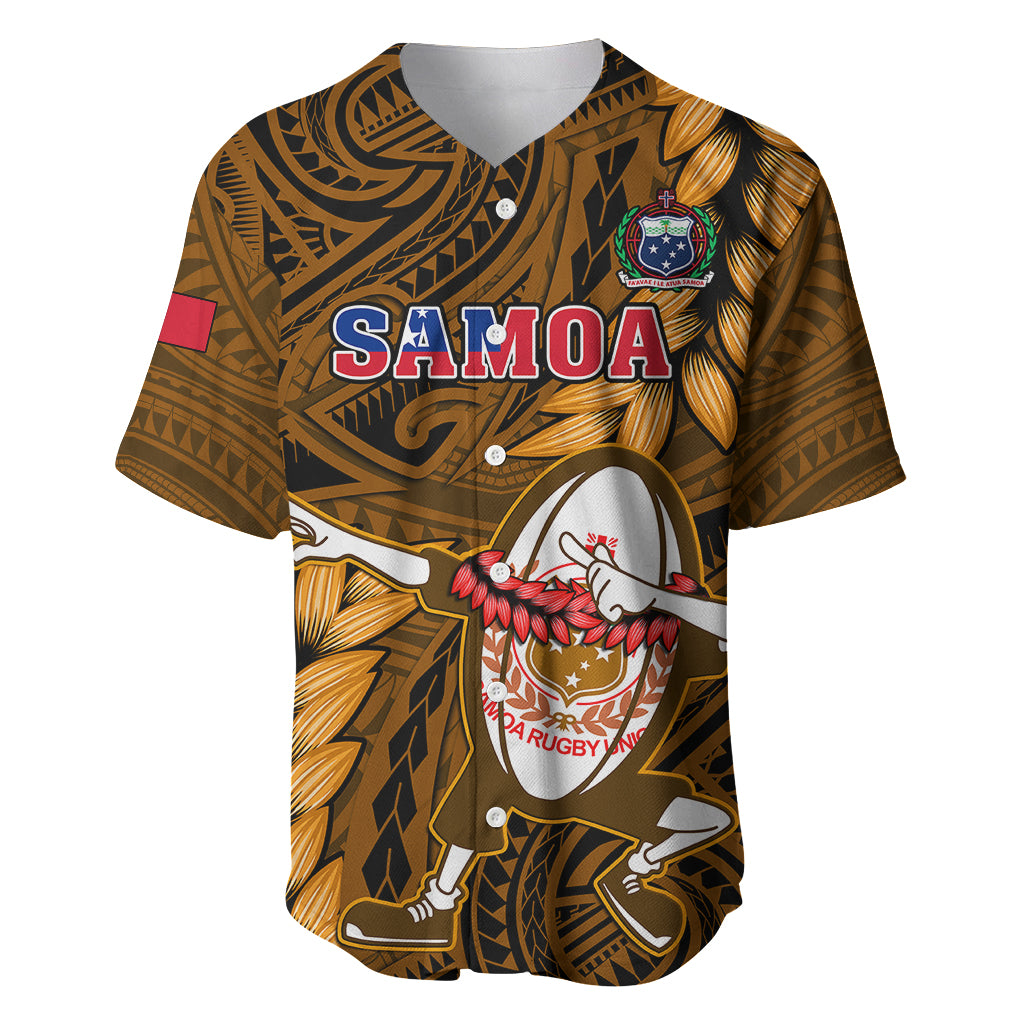 Samoa Rugby Baseball Jersey Manu Samoa Ula Fala Dabbing Ball Polynesian Gold Version LT14 Gold - Polynesian Pride