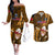 Samoa Rugby Couples Matching Off The Shoulder Long Sleeve Dress and Hawaiian Shirt Manu Samoa Ula Fala Dabbing Ball Polynesian Gold Version LT14 Gold - Polynesian Pride