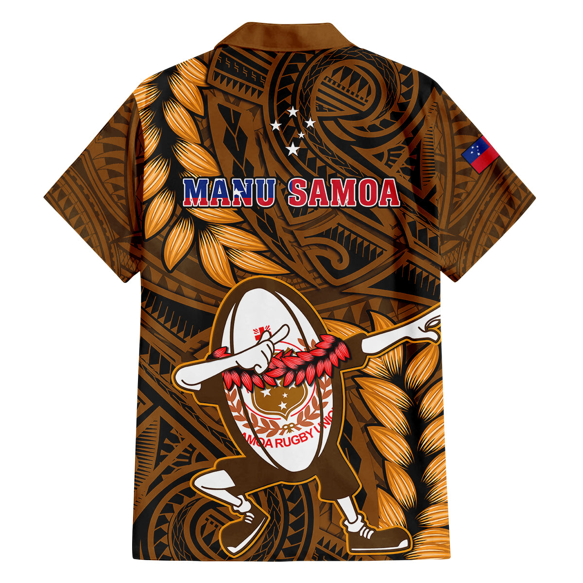 Samoa Rugby Family Matching Off Shoulder Long Sleeve Dress and Hawaiian Shirt Manu Samoa Ula Fala Dabbing Ball Polynesian Gold Version LT14 - Polynesian Pride