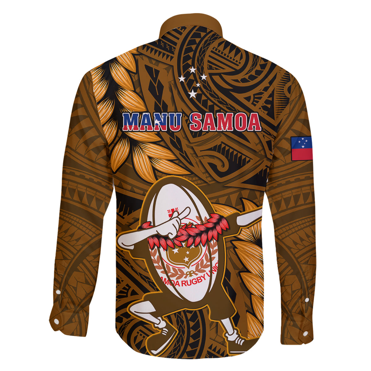 Samoa Rugby Family Matching Short Sleeve Bodycon Dress and Hawaiian Shirt Manu Samoa Ula Fala Dabbing Ball Polynesian Gold Version LT14 - Polynesian Pride