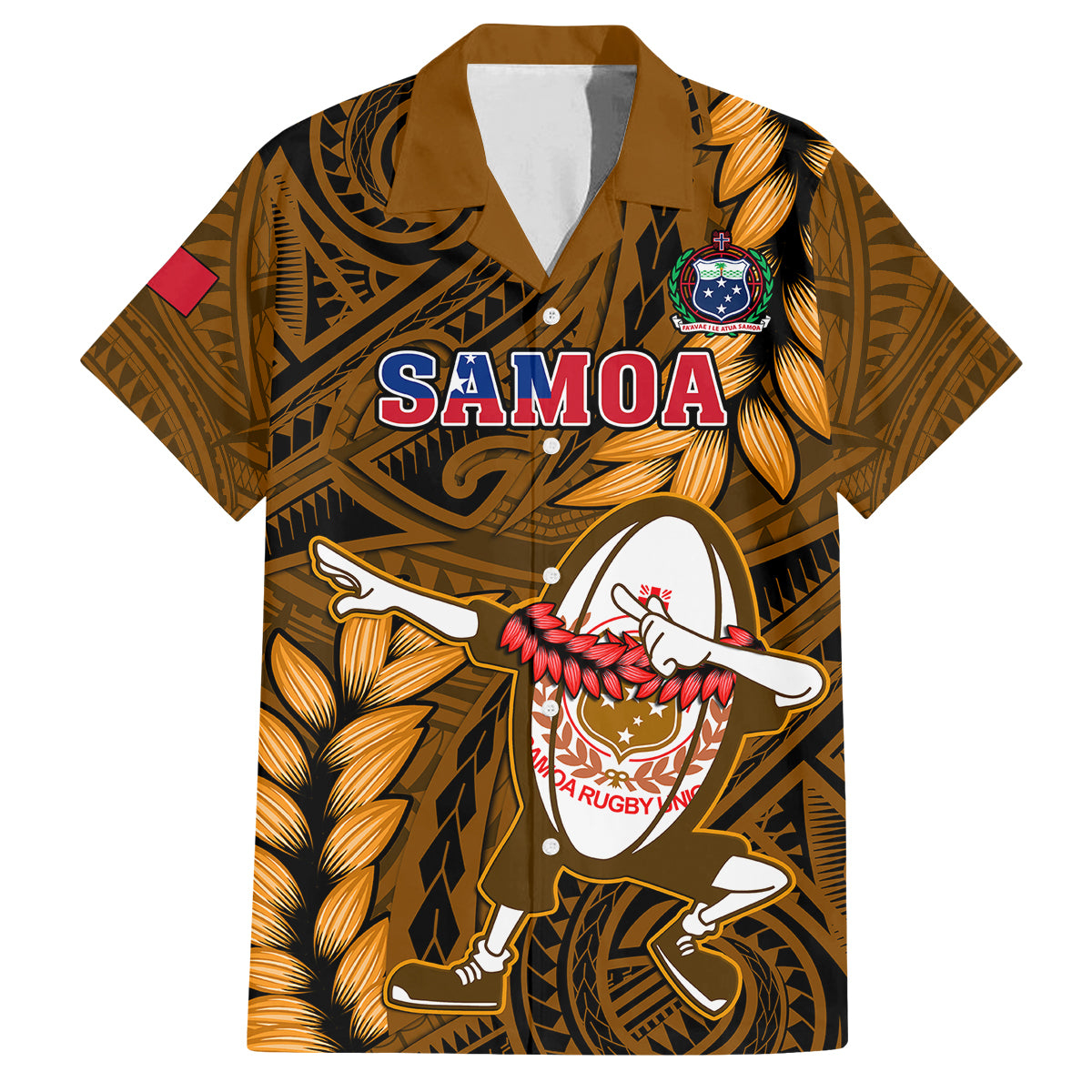 Samoa Rugby Kid Hawaiian Shirt Manu Samoa Ula Fala Dabbing Ball Polynesian Gold Version LT14 Kid Gold - Polynesian Pride