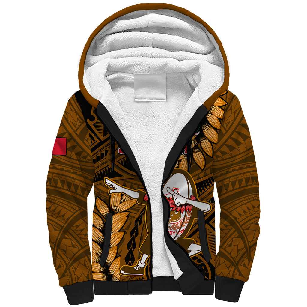 Samoa Rugby Sherpa Hoodie Manu Samoa Ula Fala Dabbing Ball Polynesian Gold Version LT14 Unisex Gold - Polynesian Pride