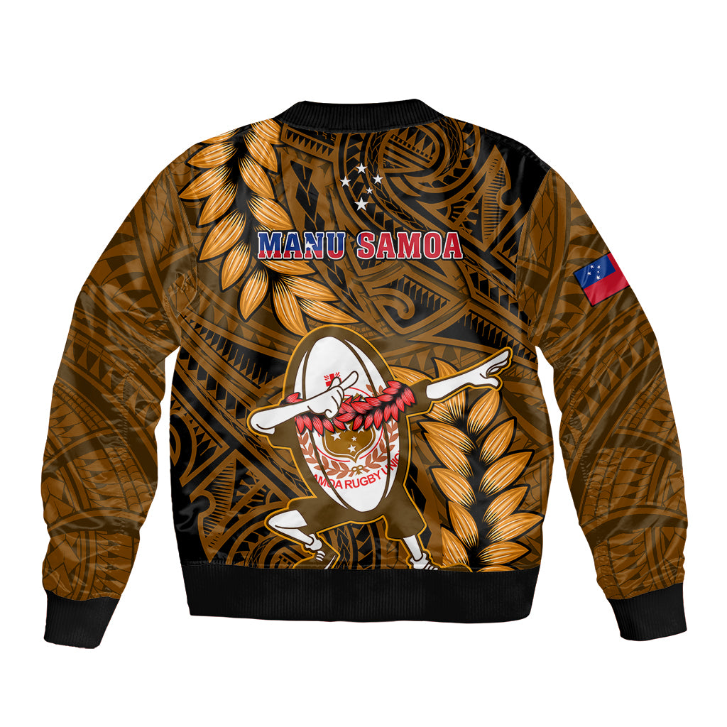 Samoa Rugby Sleeve Zip Bomber Jacket Manu Samoa Ula Fala Dabbing Ball Polynesian Gold Version LT14 - Polynesian Pride