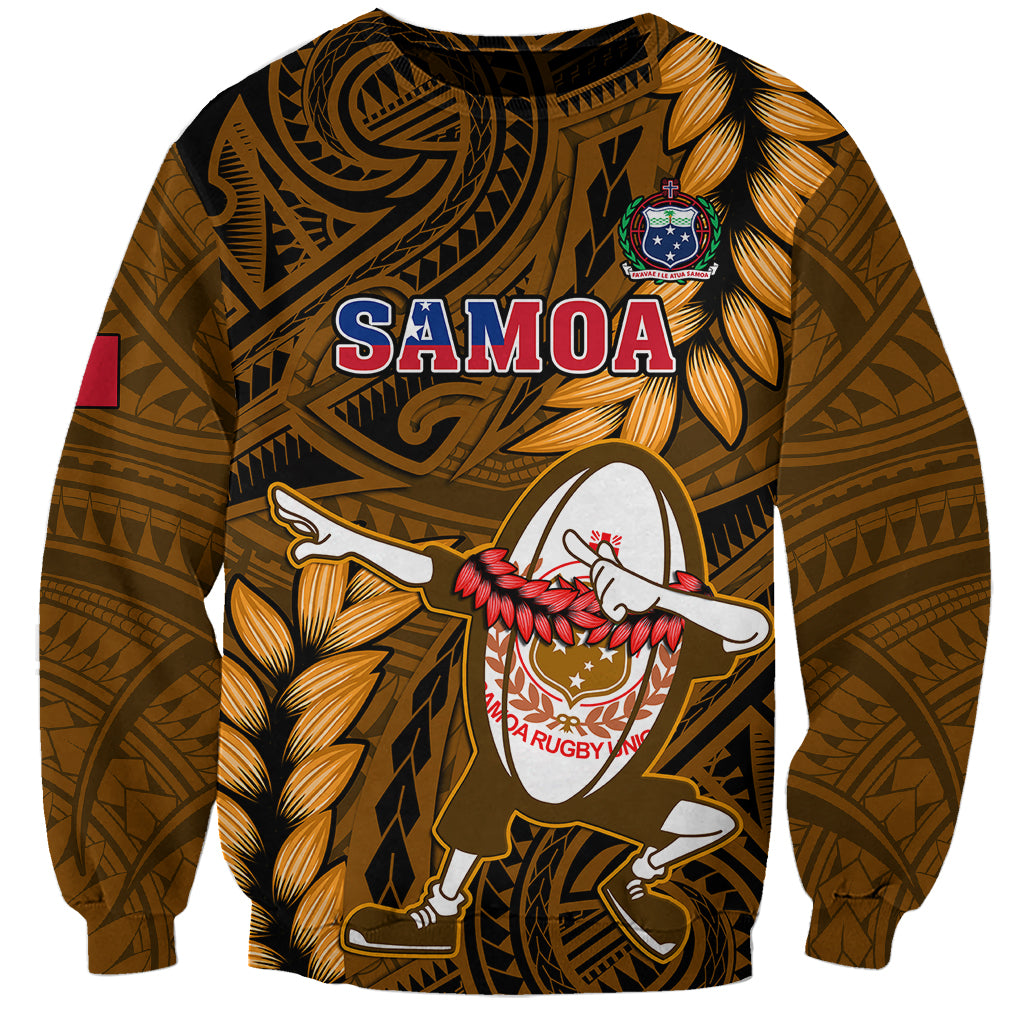 Samoa Rugby Sweatshirt Manu Samoa Ula Fala Dabbing Ball Polynesian Gold Version LT14 Unisex Gold - Polynesian Pride