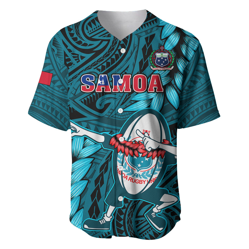 Samoa Rugby Baseball Jersey Manu Samoa Ula Fala Dabbing Ball Polynesian Turquoise Version LT14 Turquoise - Polynesian Pride