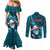 Samoa Rugby Couples Matching Mermaid Dress and Long Sleeve Button Shirts Manu Samoa Ula Fala Dabbing Ball Polynesian Turquoise Version LT14 - Polynesian Pride