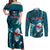 Samoa Rugby Couples Matching Off Shoulder Maxi Dress and Long Sleeve Button Shirts Manu Samoa Ula Fala Dabbing Ball Polynesian Turquoise Version LT14 Turquoise - Polynesian Pride