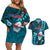 Samoa Rugby Couples Matching Off Shoulder Short Dress and Hawaiian Shirt Manu Samoa Ula Fala Dabbing Ball Polynesian Turquoise Version LT14 Turquoise - Polynesian Pride