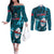 Samoa Rugby Couples Matching Off The Shoulder Long Sleeve Dress and Long Sleeve Button Shirts Manu Samoa Ula Fala Dabbing Ball Polynesian Turquoise Version LT14 Turquoise - Polynesian Pride