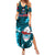 Samoa Rugby Family Matching Summer Maxi Dress and Hawaiian Shirt Manu Samoa Ula Fala Dabbing Ball Polynesian Turquoise Version LT14 - Polynesian Pride