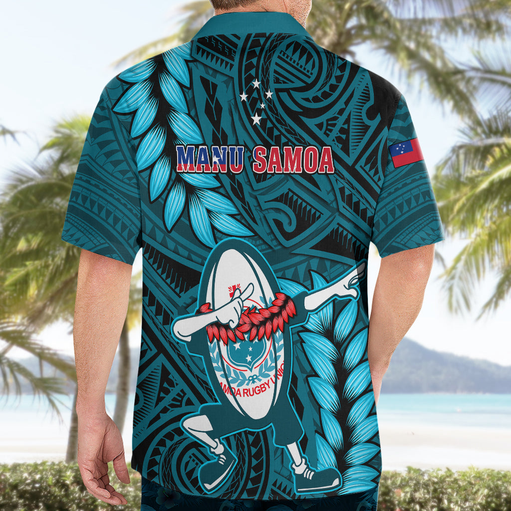 Samoa Rugby Hawaiian Shirt Manu Samoa Ula Fala Dabbing Ball Polynesian Turquoise Version LT14 - Polynesian Pride