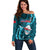 Samoa Rugby Off Shoulder Sweater Manu Samoa Ula Fala Dabbing Ball Polynesian Turquoise Version LT14 Women Turquoise - Polynesian Pride