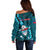 Samoa Rugby Off Shoulder Sweater Manu Samoa Ula Fala Dabbing Ball Polynesian Turquoise Version LT14 - Polynesian Pride