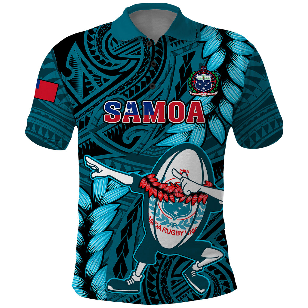 Samoa Rugby Polo Shirt Manu Samoa Ula Fala Dabbing Ball Polynesian Turquoise Version LT14 Turquoise - Polynesian Pride