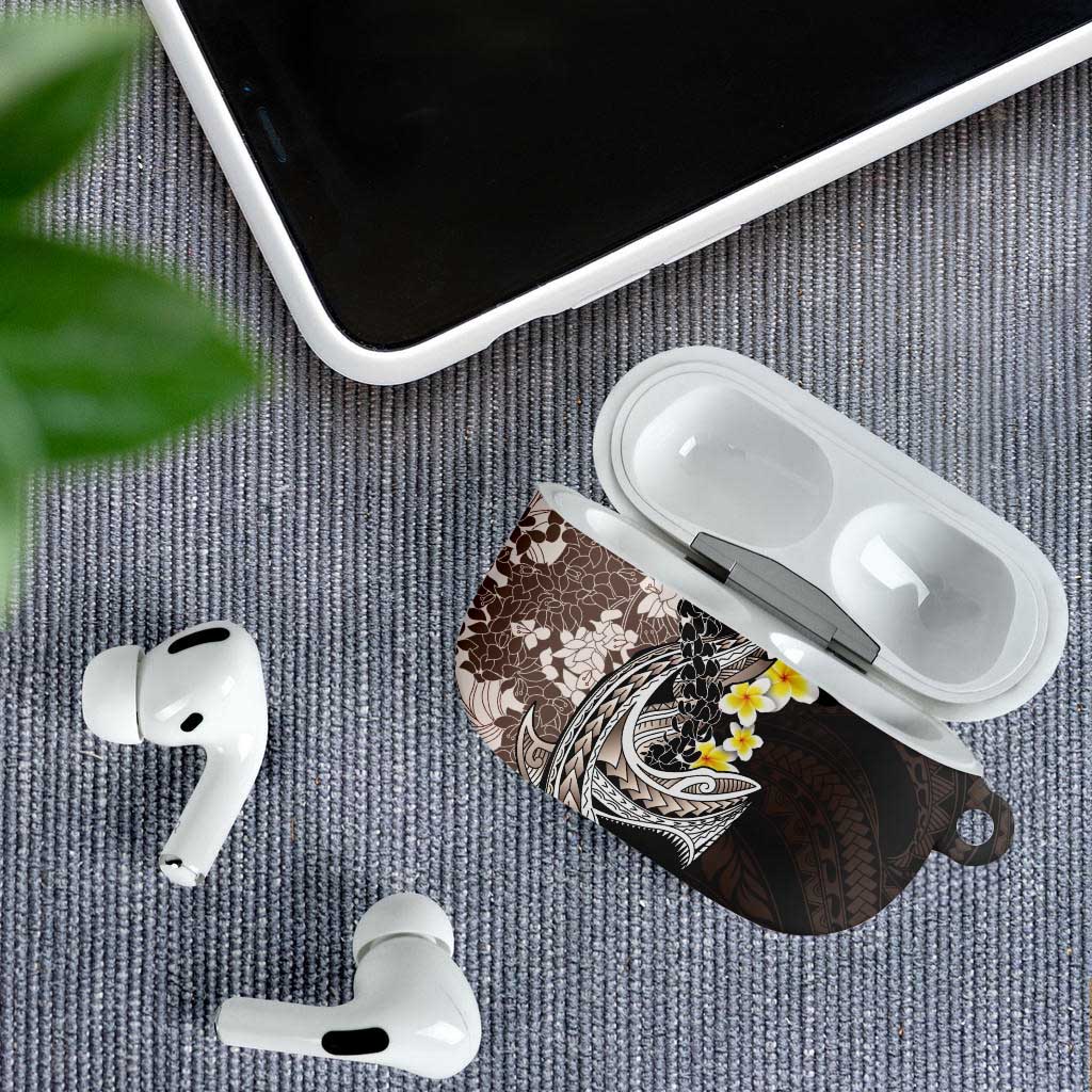 Brown and Black Hawaii Shark Tattoo AirPods Case Puakenikeni Lei Plumeria Polynesian Pattern - Polynesian Pride