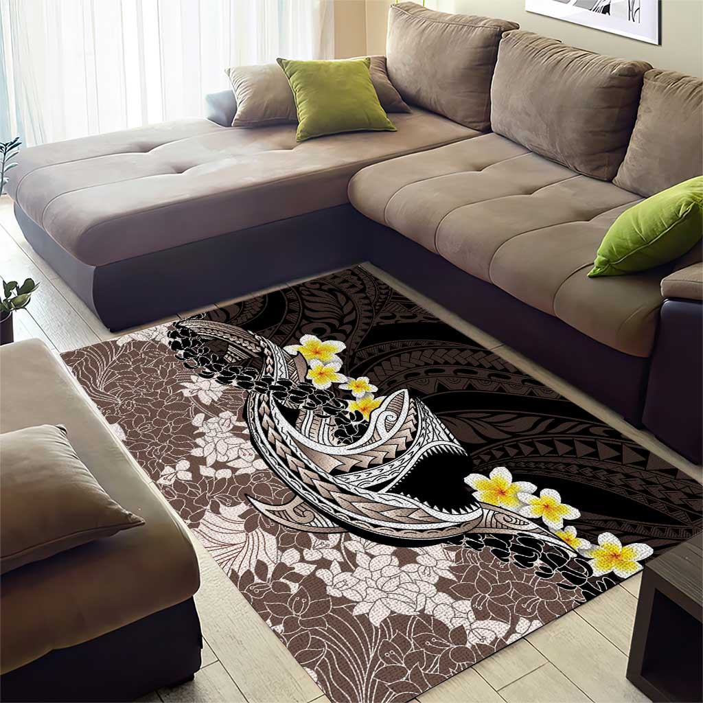 Brown and Black Hawaii Shark Tattoo Area Rug Puakenikeni Lei Plumeria Polynesian Pattern - Polynesian Pride