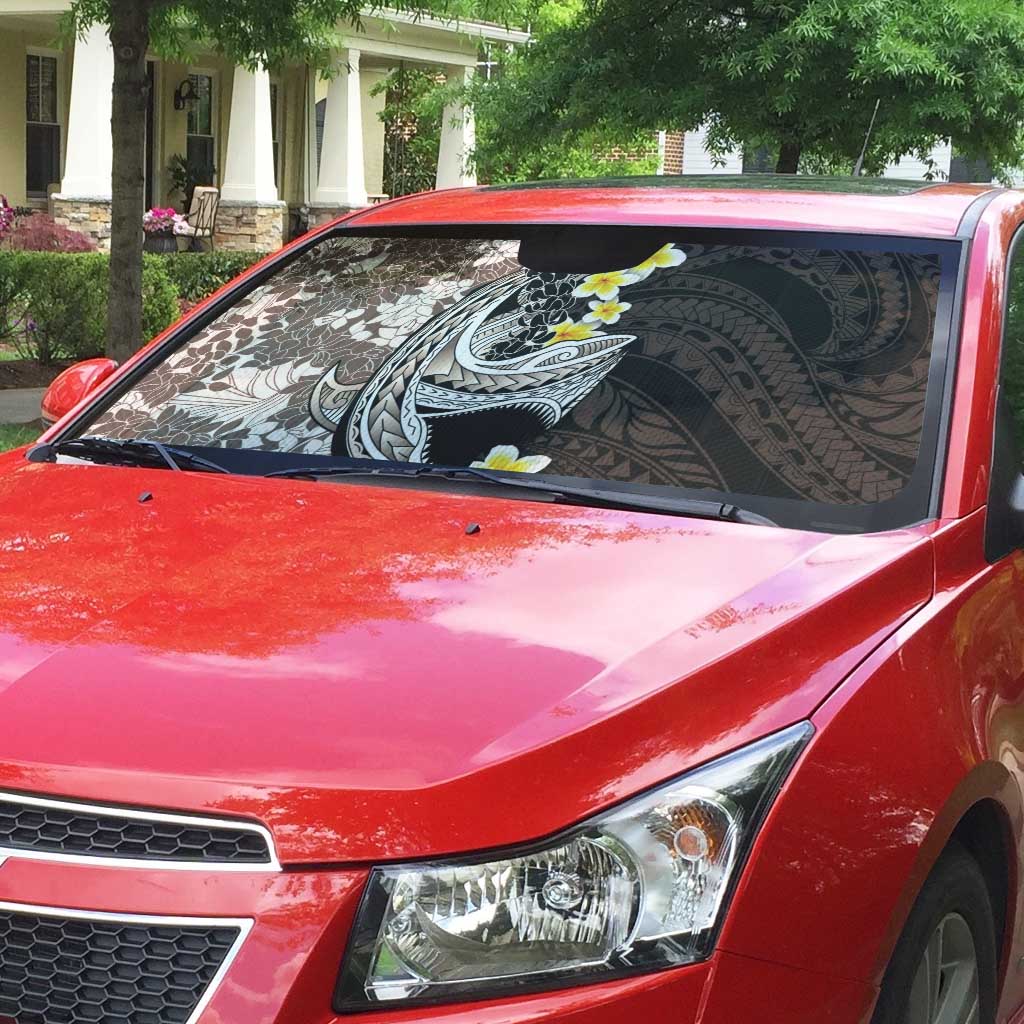 Brown and Black Hawaii Shark Tattoo Auto Sun Shade Puakenikeni Lei Plumeria Polynesian Pattern - Polynesian Pride