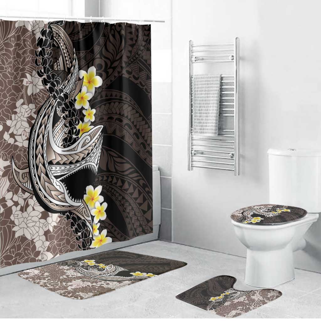 Brown and Black Hawaii Shark Tattoo Bathroom Set Puakenikeni Lei Plumeria Polynesian Pattern - Polynesian Pride