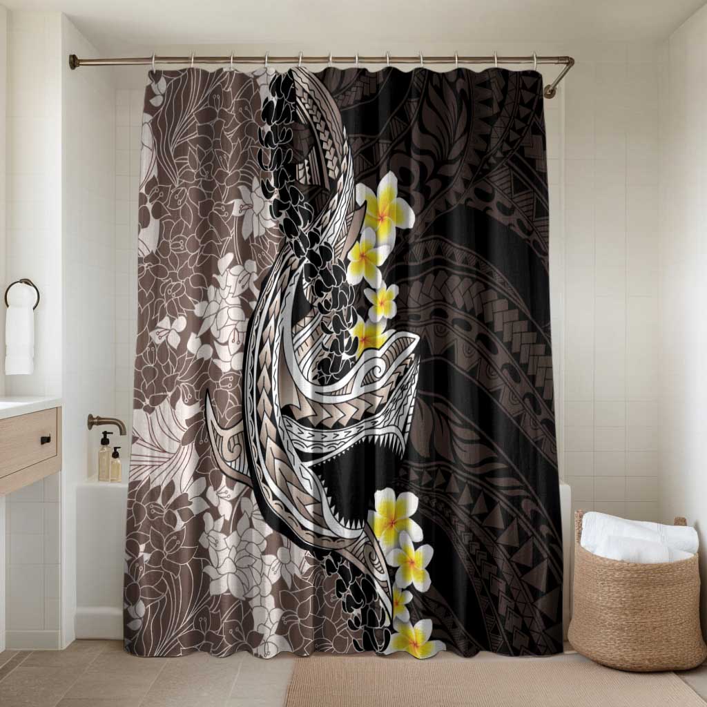 Brown and Black Hawaii Shark Tattoo Bathroom Set Puakenikeni Lei Plumeria Polynesian Pattern - Polynesian Pride