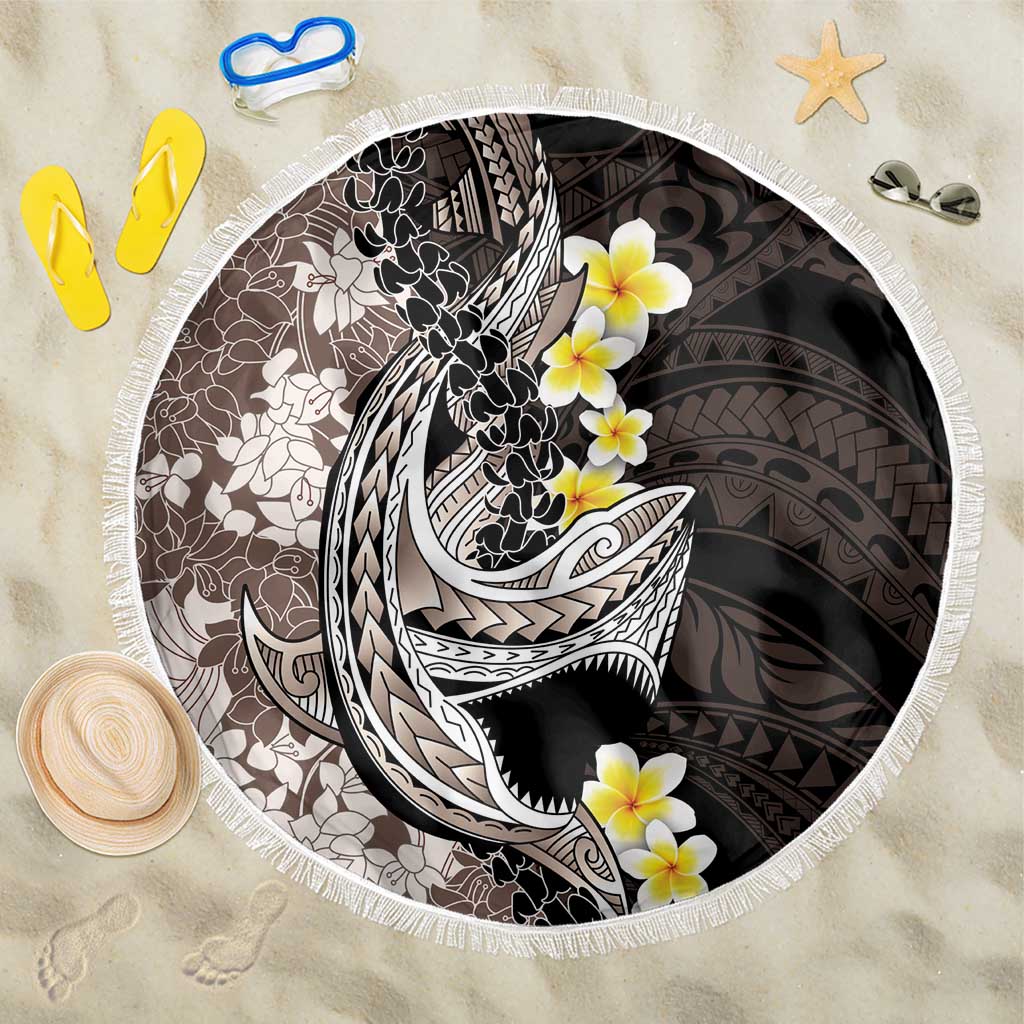 Brown and Black Hawaii Shark Tattoo Beach Blanket Puakenikeni Lei Plumeria Polynesian Pattern LT14 One Size 150cm Black - Polynesian Pride