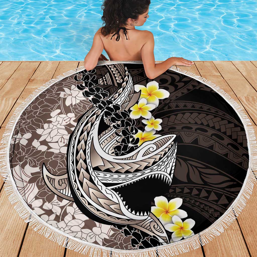 Brown and Black Hawaii Shark Tattoo Beach Blanket Puakenikeni Lei Plumeria Polynesian Pattern LT14 - Polynesian Pride