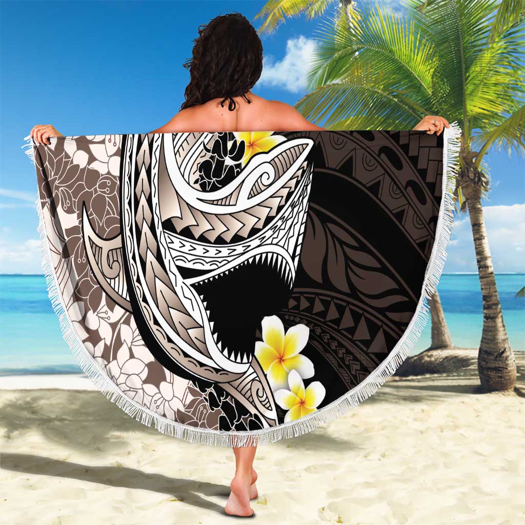 Brown and Black Hawaii Shark Tattoo Beach Blanket Puakenikeni Lei Plumeria Polynesian Pattern LT14 - Polynesian Pride