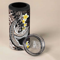 Brown and Black Hawaii Shark Tattoo 4 in 1 Can Cooler Tumbler Puakenikeni Lei Plumeria Polynesian Pattern - Polynesian Pride