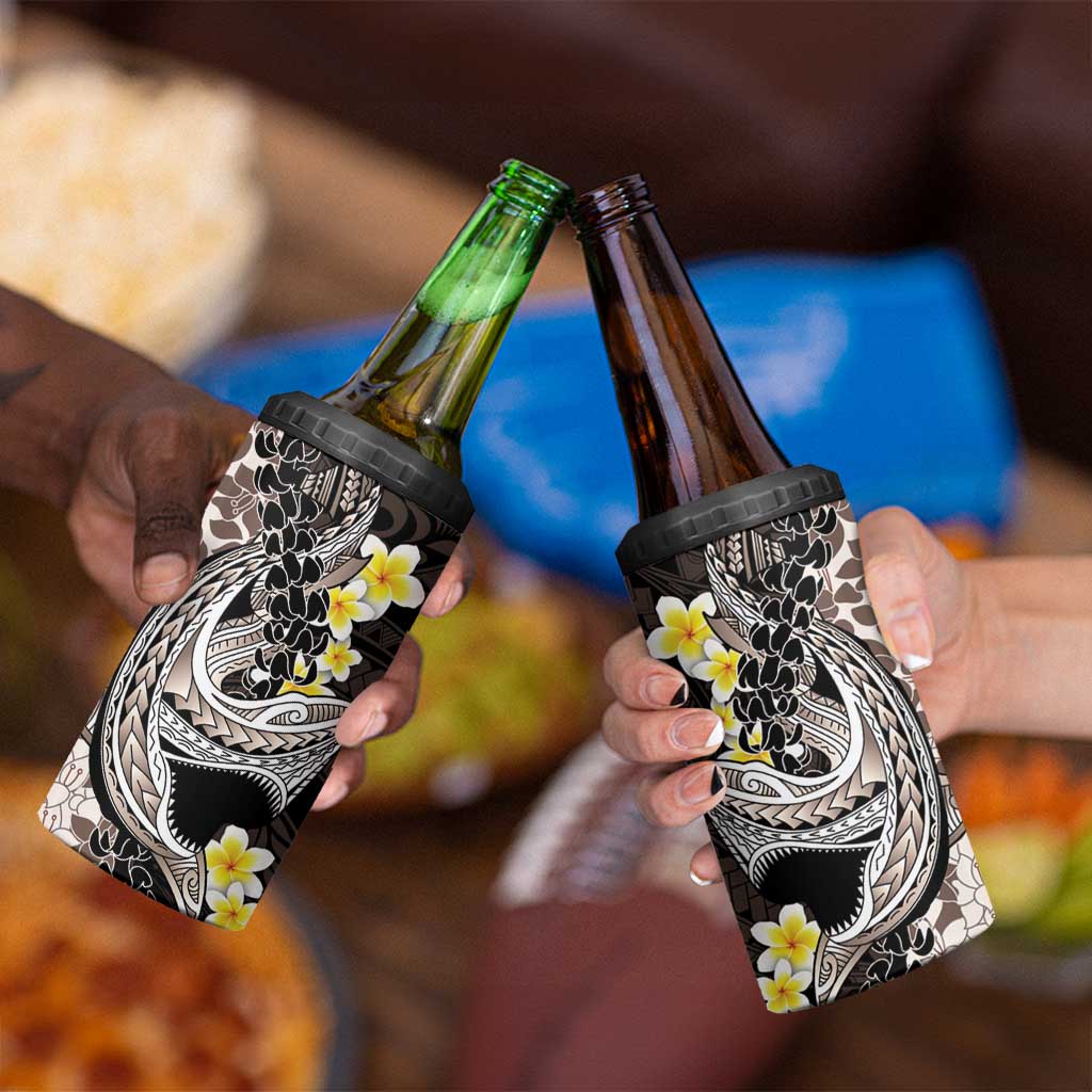 Brown and Black Hawaii Shark Tattoo 4 in 1 Can Cooler Tumbler Puakenikeni Lei Plumeria Polynesian Pattern - Polynesian Pride