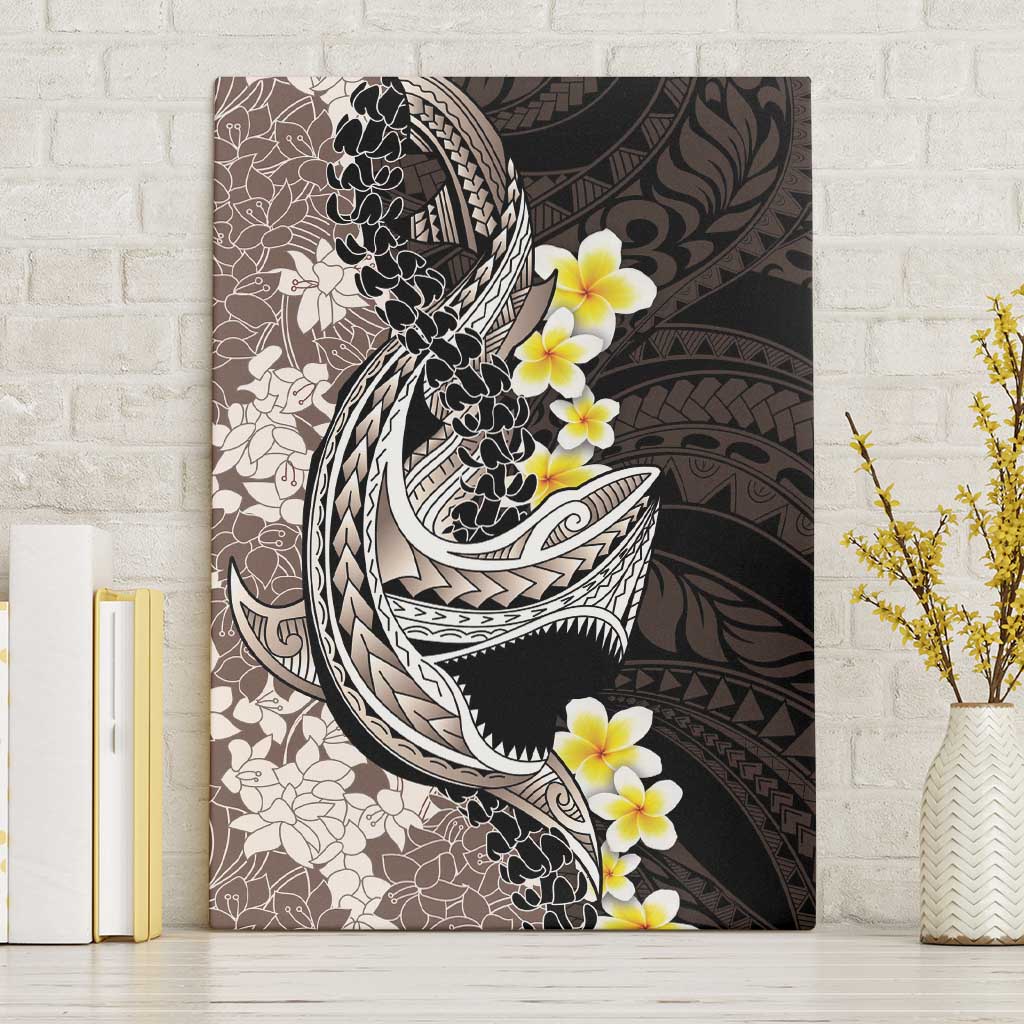 Brown and Black Hawaii Shark Tattoo Canvas Wall Art Puakenikeni Lei Plumeria Polynesian Pattern LT14 Without Frame Black - Polynesian Pride
