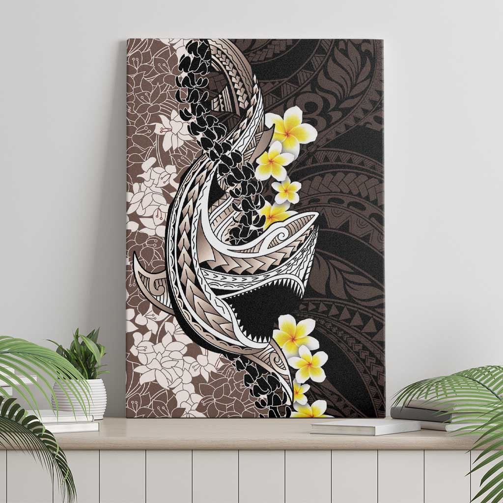 Brown and Black Hawaii Shark Tattoo Canvas Wall Art Puakenikeni Lei Plumeria Polynesian Pattern LT14 - Polynesian Pride