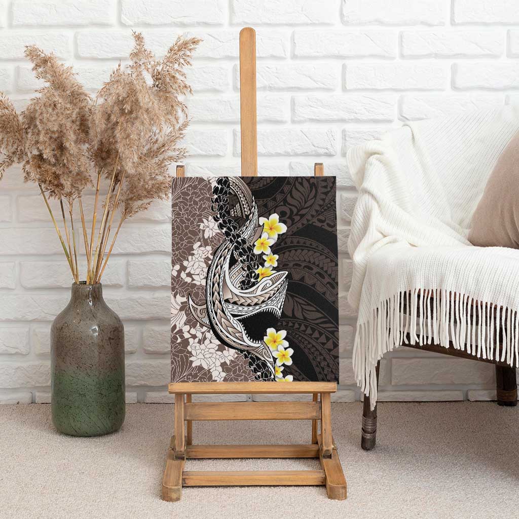 Brown and Black Hawaii Shark Tattoo Canvas Wall Art Puakenikeni Lei Plumeria Polynesian Pattern LT14 - Polynesian Pride